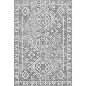 8' X 10' Ash Gray And Ivory Geometric Washable Area Rug With UV Protection