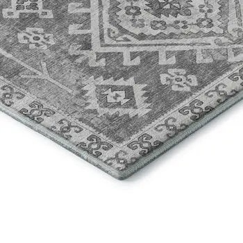 8' X 10' Ash Gray And Ivory Geometric Washable Area Rug With UV Protection