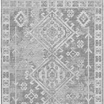 8' X 10' Ash Gray And Ivory Geometric Washable Area Rug With UV Protection