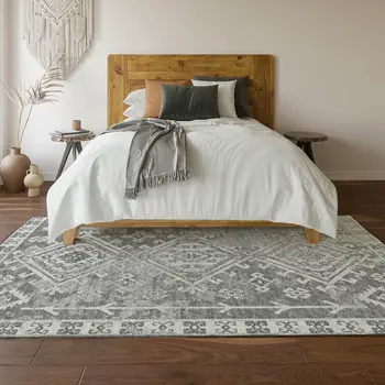 9' X 12' Ash Gray And Ivory Geometric Washable Area Rug With UV Protection