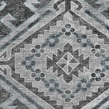 8' Graphite And Charcoal Geometric Washable Round Rug With UV Protection