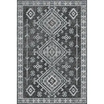 8' X 10' Graphite And Charcoal Geometric Washable Area Rug With UV Protection