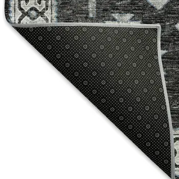 8' X 10' Graphite And Charcoal Geometric Washable Area Rug With UV Protection
