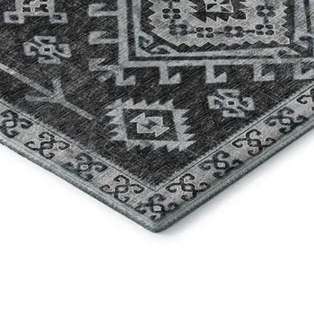 8' X 10' Graphite And Charcoal Geometric Washable Area Rug With UV Protection