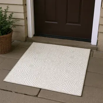 3' X 5' Linen And Ivory Geometric Washable Area Rug With UV Protection