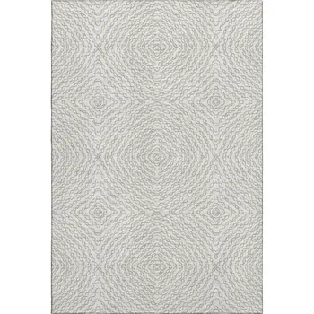 5' X 8' Linen And Ivory Geometric Washable Area Rug With UV Protection