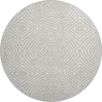 8' Linen And Ivory Geometric Washable Round Rug With UV Protection