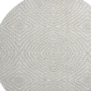 8' Linen And Ivory Geometric Washable Round Rug With UV Protection