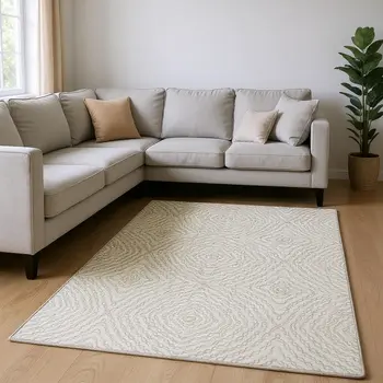 9' X 12' Linen And Ivory Geometric Washable Area Rug With UV Protection
