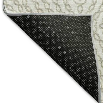 9' X 12' Linen And Ivory Geometric Washable Area Rug With UV Protection