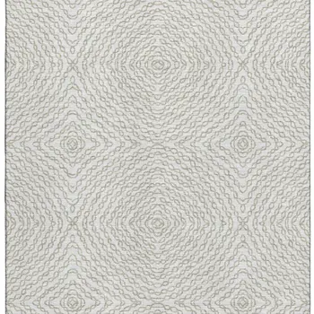 9' X 12' Linen And Ivory Geometric Washable Area Rug With UV Protection