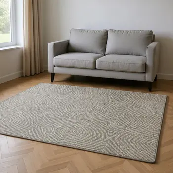 5' X 8' Coffee And Beige Geometric Washable Area Rug With UV Protection