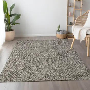5' X 8' Coffee And Beige Geometric Washable Area Rug With UV Protection