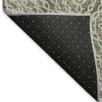 5' X 8' Coffee And Beige Geometric Washable Area Rug With UV Protection