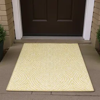 3' X 5' Gold And Ivory Geometric Washable Area Rug With UV Protection