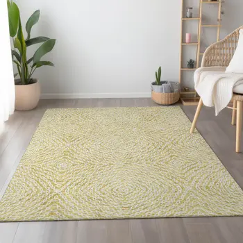 3' X 5' Gold And Ivory Geometric Washable Area Rug With UV Protection