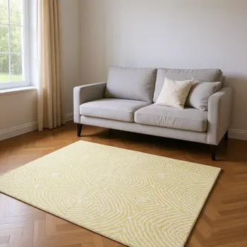 5' X 8' Gold And Ivory Geometric Washable Area Rug With UV Protection