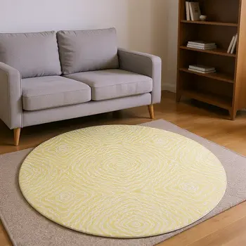 8' Gold And Ivory Geometric Washable Round Rug With UV Protection