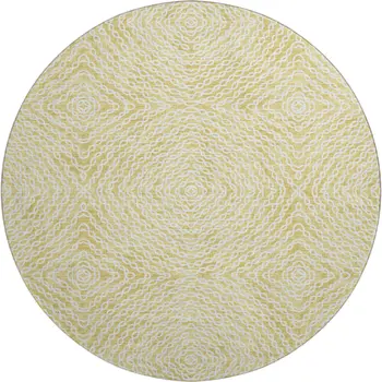 8' Gold And Ivory Geometric Washable Round Rug With UV Protection