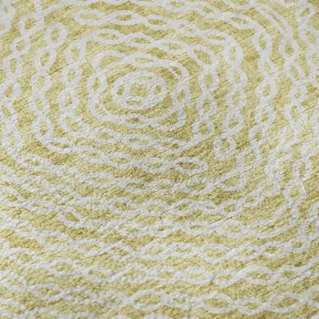 8' Gold And Ivory Geometric Washable Round Rug With UV Protection