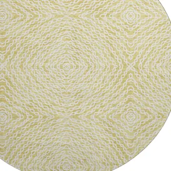 8' Gold And Ivory Geometric Washable Round Rug With UV Protection