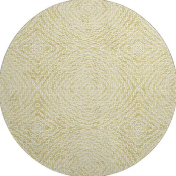 8' Gold And Ivory Geometric Washable Round Rug With UV Protection