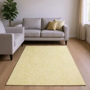 8' X 10' Gold And Ivory Geometric Washable Area Rug With UV Protection