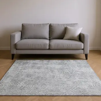 5' X 8' Ash Gray And Charcoal Geometric Washable Area Rug With UV Protection