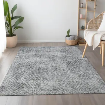 5' X 8' Ash Gray And Charcoal Geometric Washable Area Rug With UV Protection