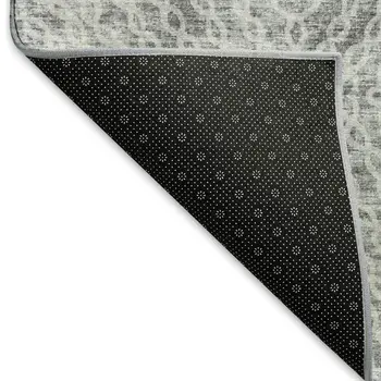 5' X 8' Ash Gray And Charcoal Geometric Washable Area Rug With UV Protection