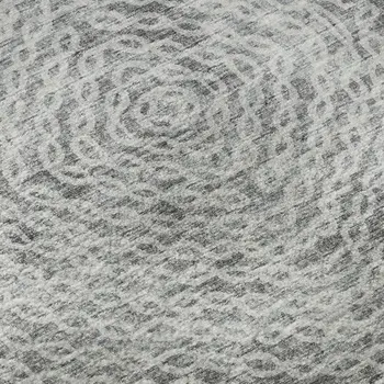 8' Ash Gray And Charcoal Geometric Washable Round Rug With UV Protection