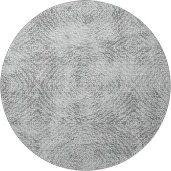 8' Ash Gray And Charcoal Geometric Washable Round Rug With UV Protection
