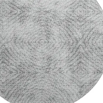 8' Ash Gray And Charcoal Geometric Washable Round Rug With UV Protection