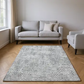 9' X 12' Ash Gray And Charcoal Geometric Washable Area Rug With UV Protection