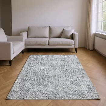 10' X 14' Ash Gray And Charcoal Geometric Washable Area Rug With UV Protection