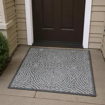 3' X 5' Graphite And Ivory Geometric Washable Area Rug With UV Protection