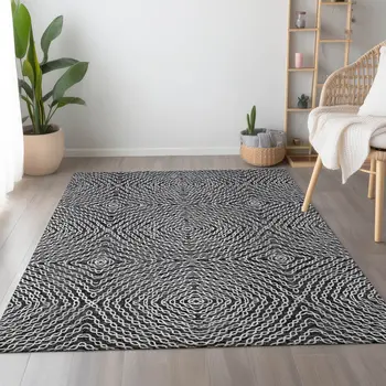 3' X 5' Graphite And Ivory Geometric Washable Area Rug With UV Protection