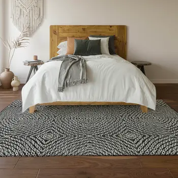 3' X 5' Graphite And Ivory Geometric Washable Area Rug With UV Protection