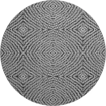 8' Graphite And Ivory Geometric Washable Round Rug With UV Protection