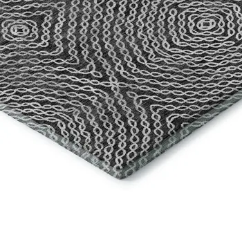 8' Graphite And Ivory Geometric Washable Round Rug With UV Protection