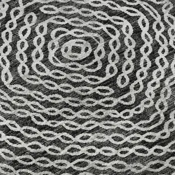 8' Graphite And Ivory Geometric Washable Round Rug With UV Protection