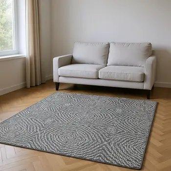 9' X 12' Graphite And Ivory Geometric Washable Area Rug With UV Protection