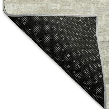 3' X 5' Khaki And Ivory Striped Washable Area Rug With UV Protection