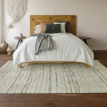 3' X 5' Khaki And Ivory Striped Washable Area Rug With UV Protection