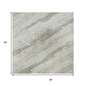 3' X 5' Khaki And Ivory Striped Washable Area Rug With UV Protection