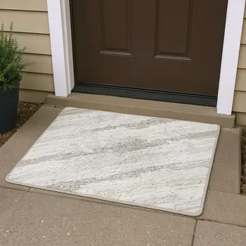 3' X 5' Khaki And Ivory Striped Washable Area Rug With UV Protection