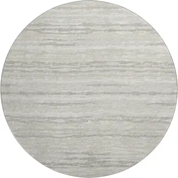 8' Khaki And Ivory Striped Washable Round Rug With UV Protection