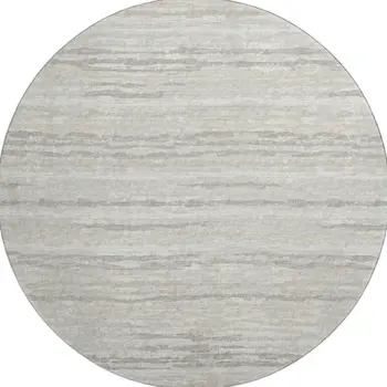 8' Khaki And Ivory Striped Washable Round Rug With UV Protection