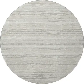8' Khaki And Ivory Striped Washable Round Rug With UV Protection