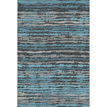 3' X 5' Persian Blue And Charcoal Striped Washable Area Rug With UV Protection